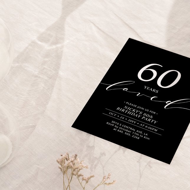Invitation Black & White | 60 Ans Aimé Fête d'anniversaire 60 (Créateur téléchargé)