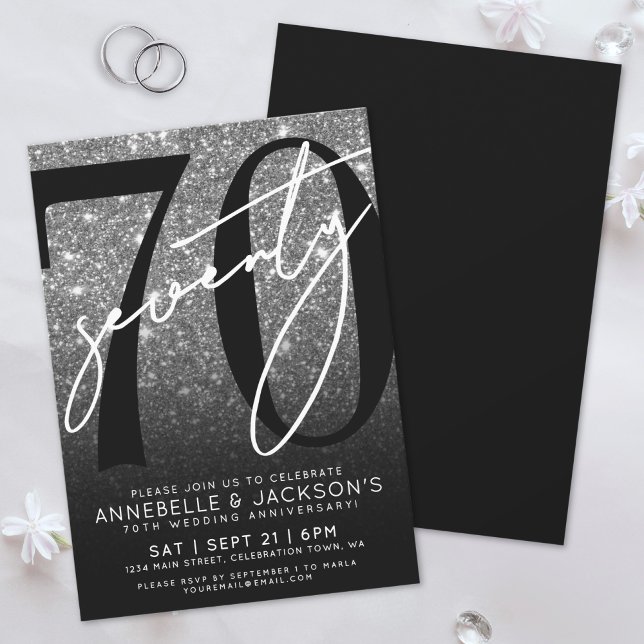 Invitation Black White 70e anniversaire du Mariage (Black White 70th Wedding Anniversary Invitation)