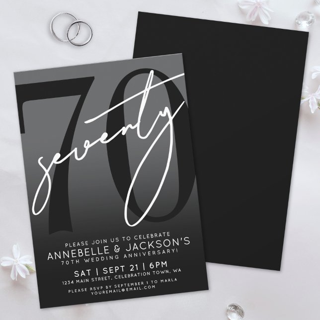 Invitation Black White 70th Anniversary Party (Black White 70th Anniversary Party Invitation)