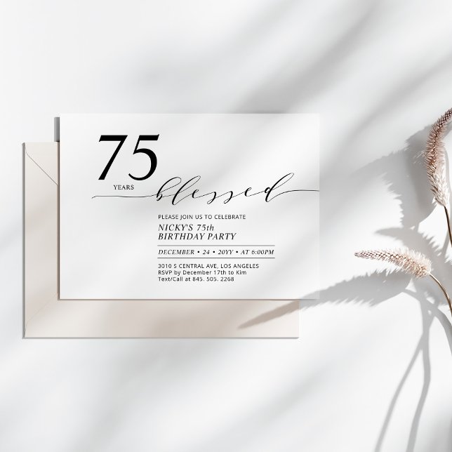 Invitation Black & White 75 Ans Joyeux Anniversaire Fête (Créateur téléchargé)