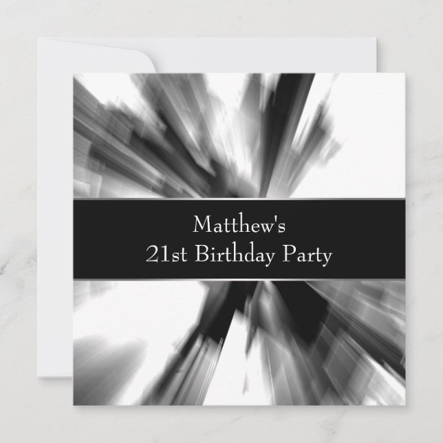 Invitation Black White Abstrait Mans 21e anniversaire (Devant)