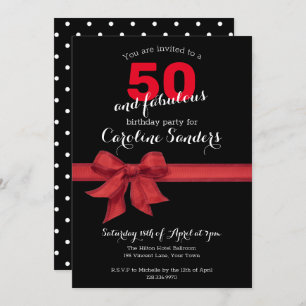 Invitation Black White and Red 50 and Fabulous Birthday Party