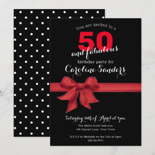 Invitation Black White and Red 50 et Fabulous Birthday Party
