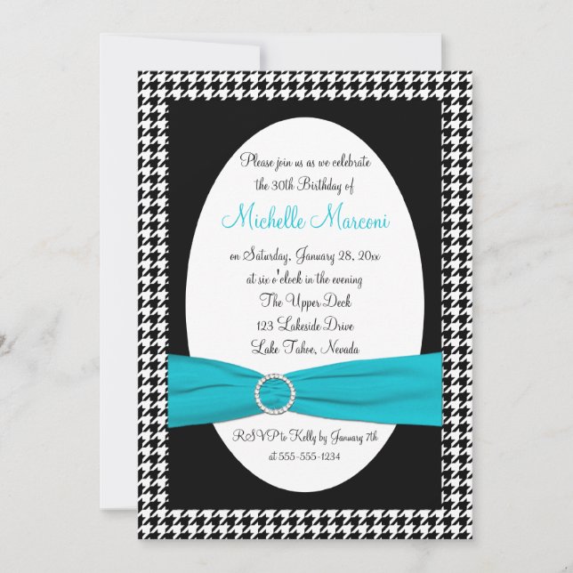 Invitation Black White Aqua Houndstooth 30e anniversaire Invi (Devant)