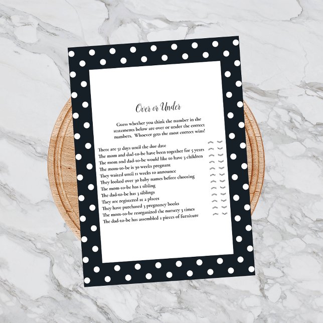 Invitation Black White Baby Bow over Under Baby shower Game (Créateur téléchargé)