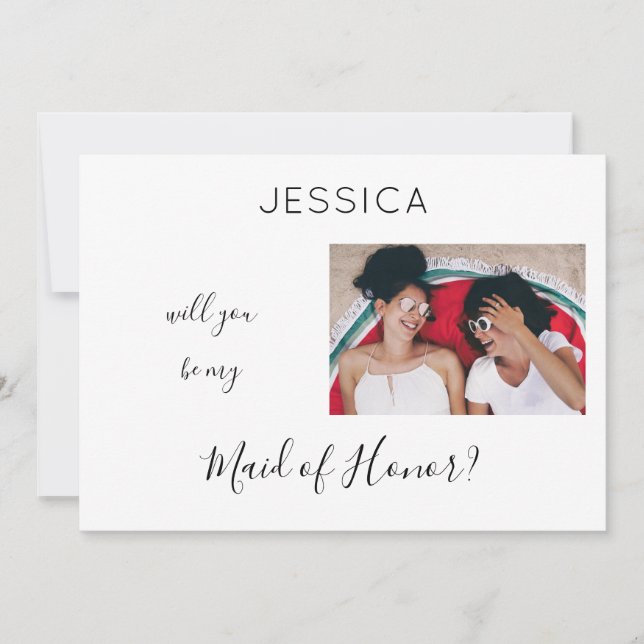 Invitation Black & White Be My Maid of Honor Photo Propositio (Devant)