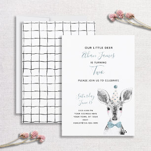 Invitation Black & White Blue Deer Boy 2e anniversaire