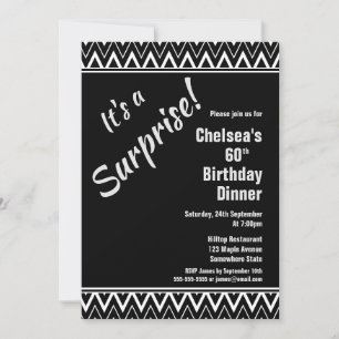 Invitation Black White Chevron Surprise 60e Anniversaire Dîne