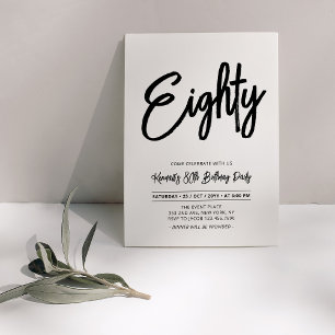 Invitation Black & White Chic Eighty 80e fête d'anniversair