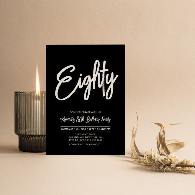 Invitation Black & White | Chic Quatre-Vingt 80e Anniversaire (Créateur téléchargé)