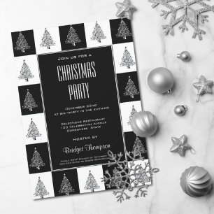 Invitation Black White Christmas Tree