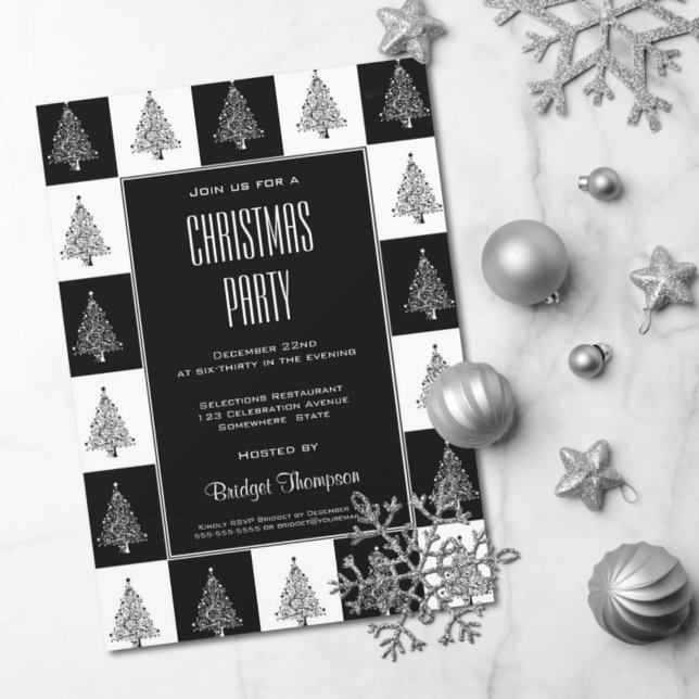 Invitation Black White Christmas Tree (Créateur téléchargé)