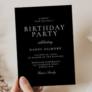 Invitation Black & White Classic moderne fête d'anniversaire