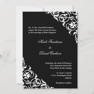 Invitation Black white corner script de défilement élégant ma