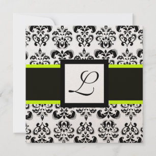 Invitation BLACK WHITE DAMASK MONOGRAM Champagne Metallic