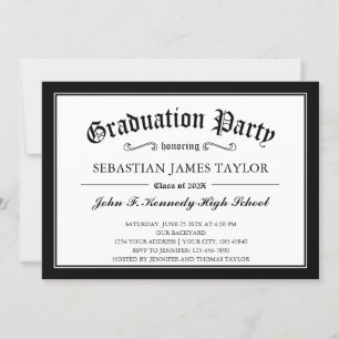 Invitation Black White Diplôme Style Graduation Party