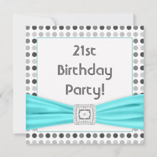 Invitation Black White Dots Diamond Turquoise 21e anniversair