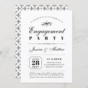 Invitation Black & White Elegant Classic Engagement Party
