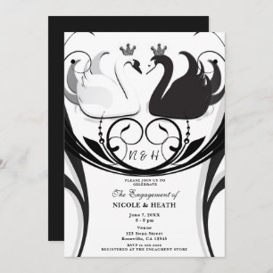 Invitation Black & White Elegant Swan Princess Fiançailles