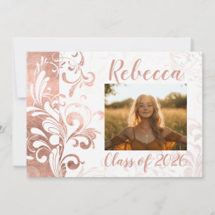 Invitation Black White Elegant Swirl Photo 2018 Graduation