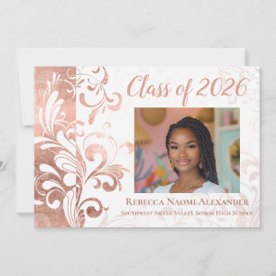 Invitation Black White Elegant Swirl Photo 2021 Graduation