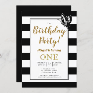 Invitation Black White et Gold 1er anniversaire