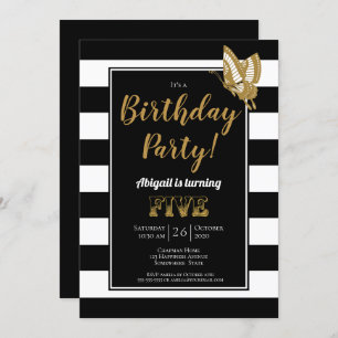 Invitation Black White et Gold Parties scintillant 5e fête d'