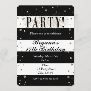 Invitation Black White Faux Parties scintillant Faux Invitati