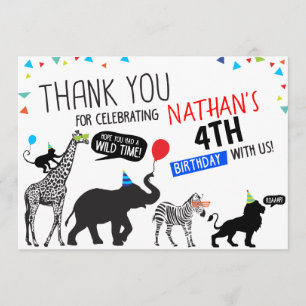 Invitation Black White Fête animal Fête Anniversaire Merci
