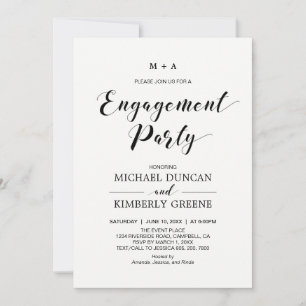 Invitation Black & White   Fête de Fiançailles Moderne Chic