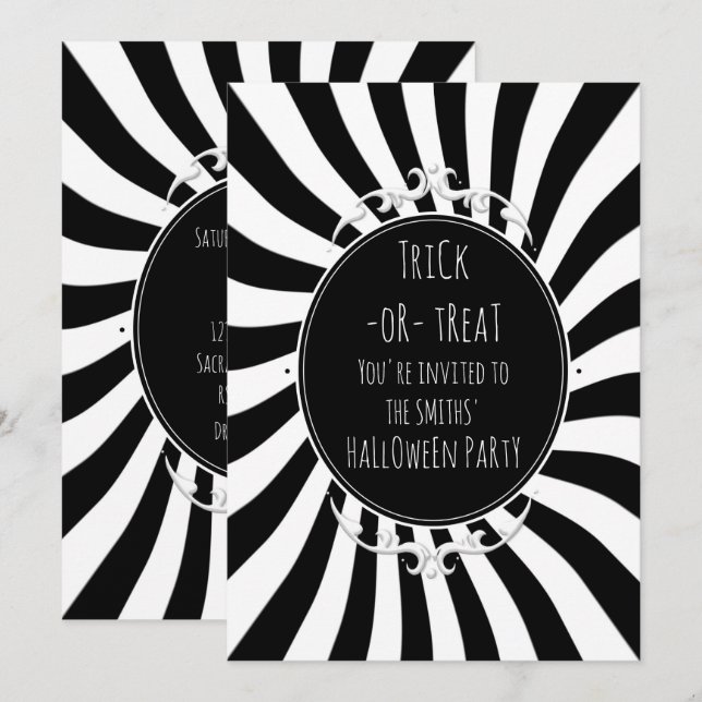 Invitation Black White Fun Whimstripes Halloween Party (Devant / Derrière)