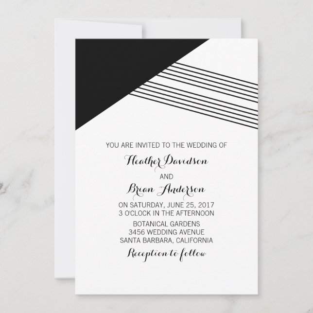 Invitation Black White Geometry Stripe Wedding (Devant)