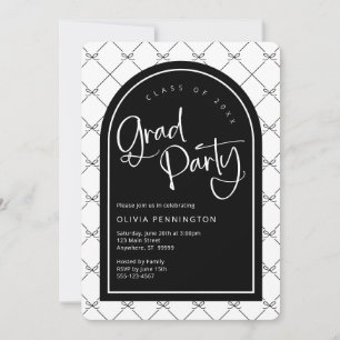 Invitation Black White Girly Bows Motif Graduation Party