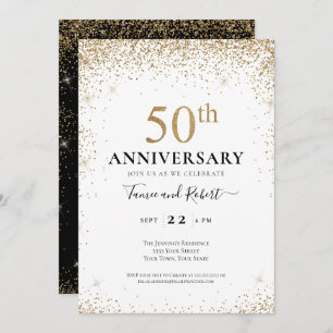 Invitation Black White Gold 50e anniversaire de Mariage 