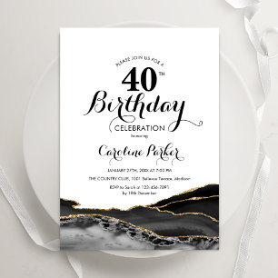 Invitation Black White Gold Agate 40e anniversaire