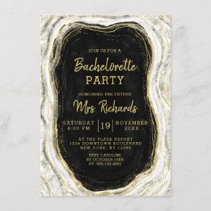 Invitation Black White & Gold Agate Geode Bachelorette Party