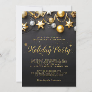 Invitation Black White Gold Baubles