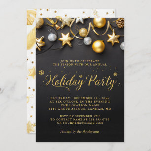 Invitation Black White Gold Baubles