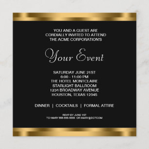 Invitation Black White Gold Black Cravate Corporate Party