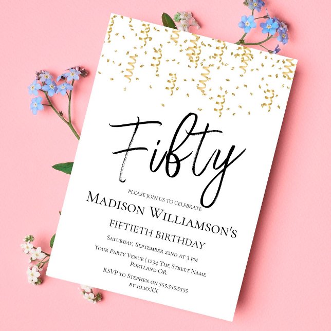 Invitation Black, White & Gold Cinquante, 50e anniversaire (Créateur téléchargé)