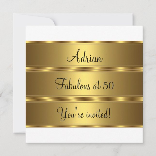 Invitation Black White & Gold Fabulous Fête d'anniversaire 50 (Devant)