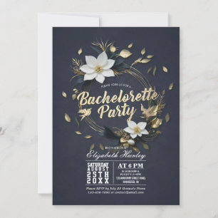 Invitation Black White Gold Floral Wreath