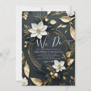 Invitation Black White Gold Floral Wreath We Do Mariage Photo