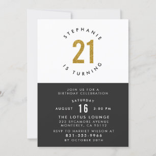 Invitation Black White & Gold Modern 21e anniversaire