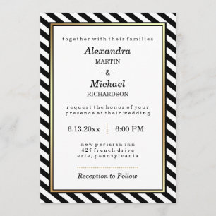 Invitation Black White Gold Moderne Grilles Mariage