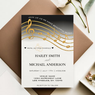 Invitation Black White & Gold Ombre Music Mariage du personne