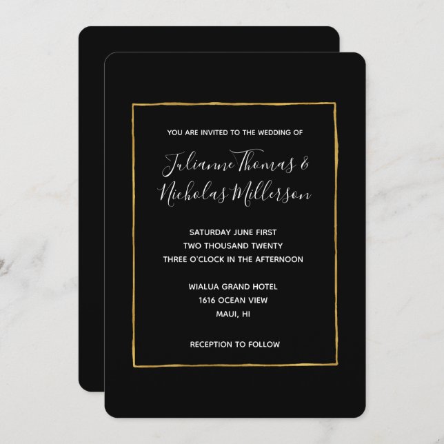 Invitation Black White Gold Simple Chic Wedding Invite (Devant / Derrière)