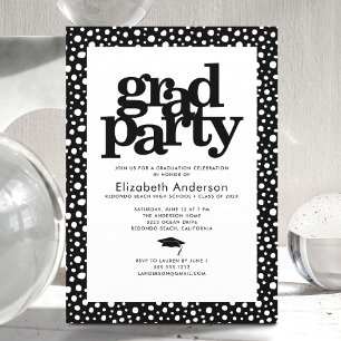 Invitation Black white grad party audacieuse typographie mode