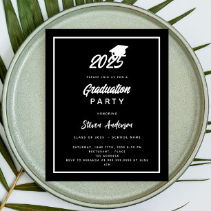 Invitation Black white Graduation Party 2025