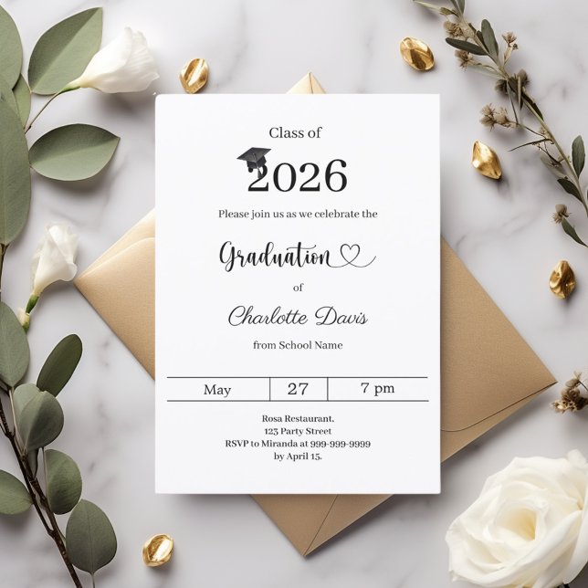 Invitation Black white Graduation party class of 2026 (Créateur téléchargé)